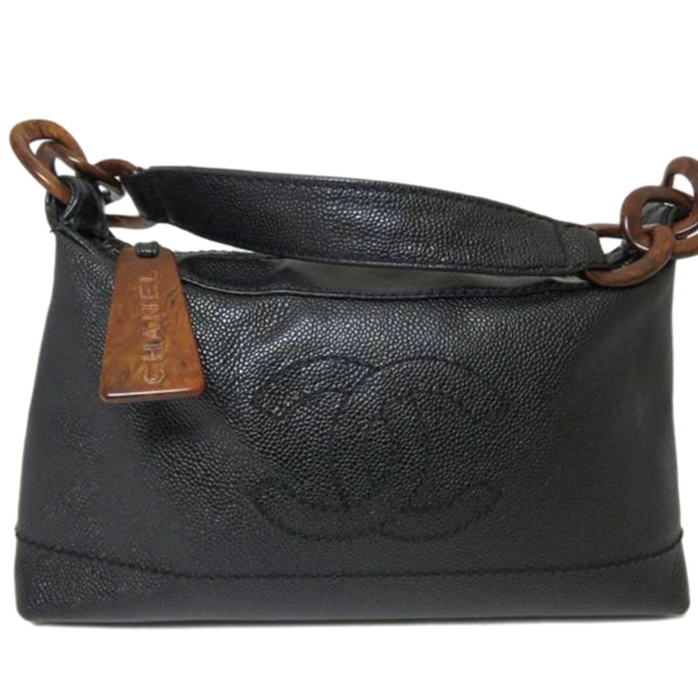 Chanel Wood Chain Caviar Shoulder Hobo Bag